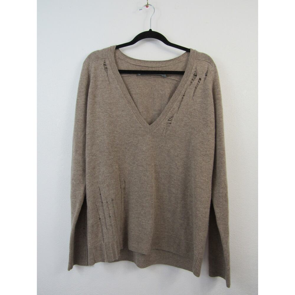 Raquel Allegra 2 Medium Wool Cashmere Blend Tattered Distressed V Neck Sweater